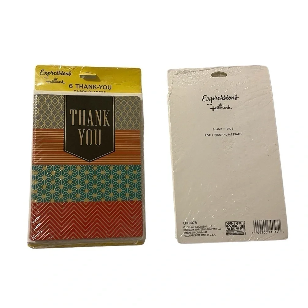 THANK YOU CARDS 12 PACK HALLMARK EXPRESSIONS BLANK INSIDE MULTI COLOR